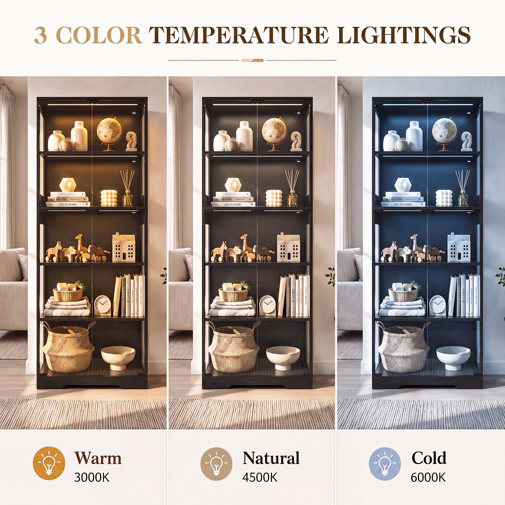 TCGBKAF 5‑Tier Display Cabinet - Lighting Design Decor ulasan dan harga