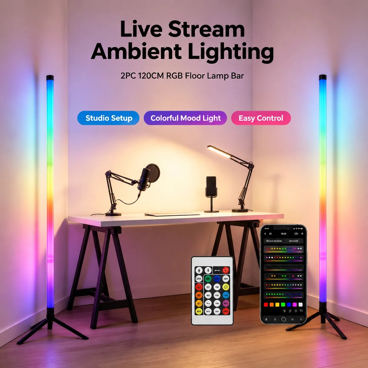 2 Pack RGB LED Corner Floor La - Ambient Lighting Decor For Room ulasan dan harga