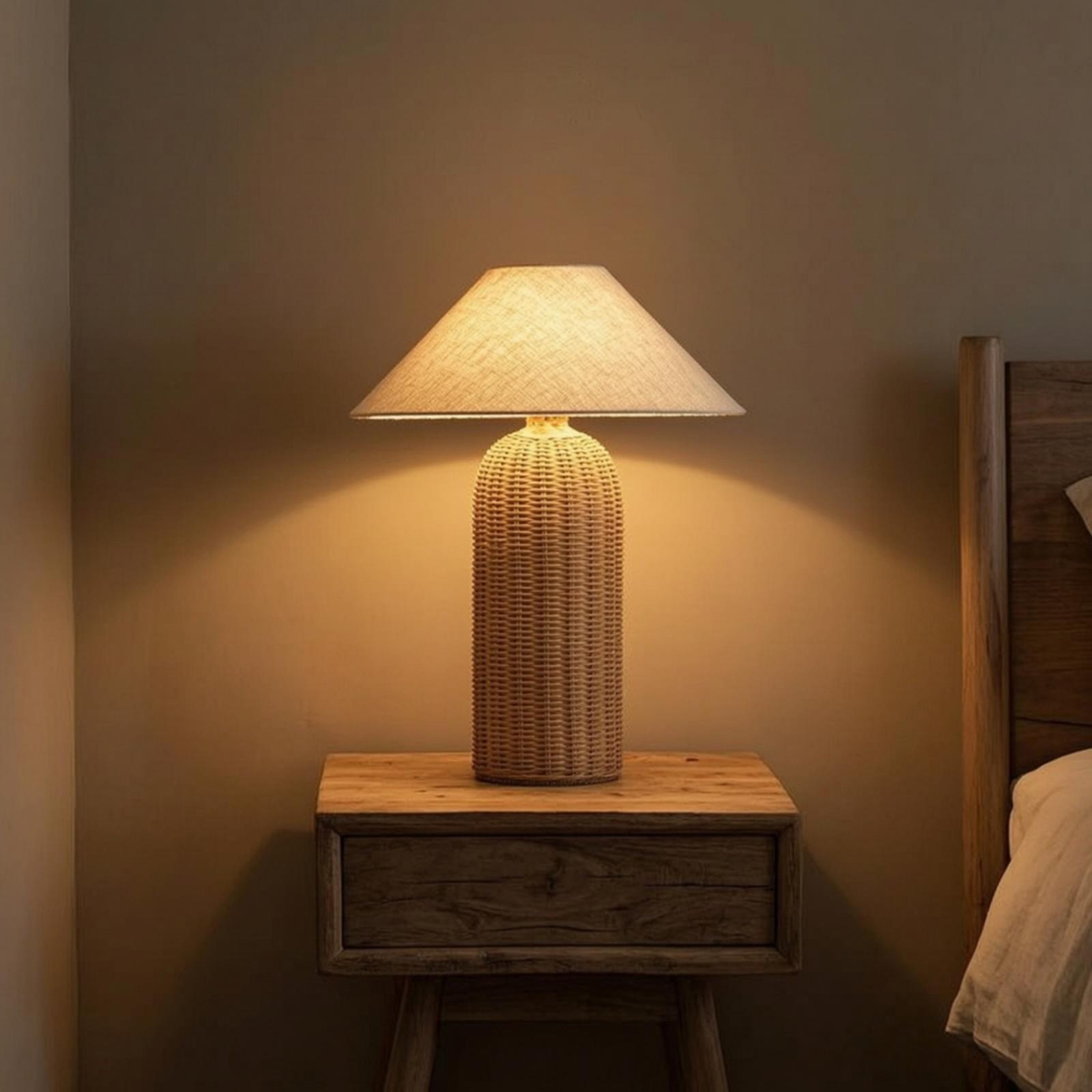 Bedside Lamp Rattan Base Fabri - Lightings Decoration ulasan dan harga