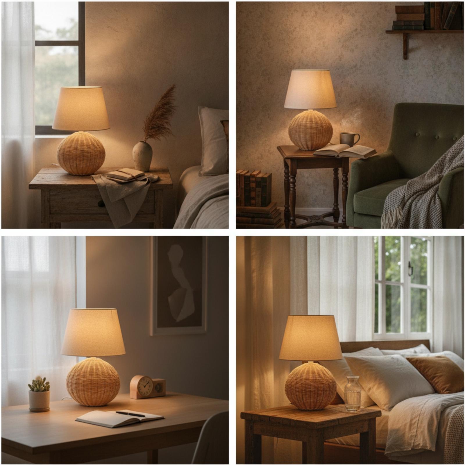 Bedside Lamp Rattan Base Fabri - Lightings Decoration ulasan dan harga