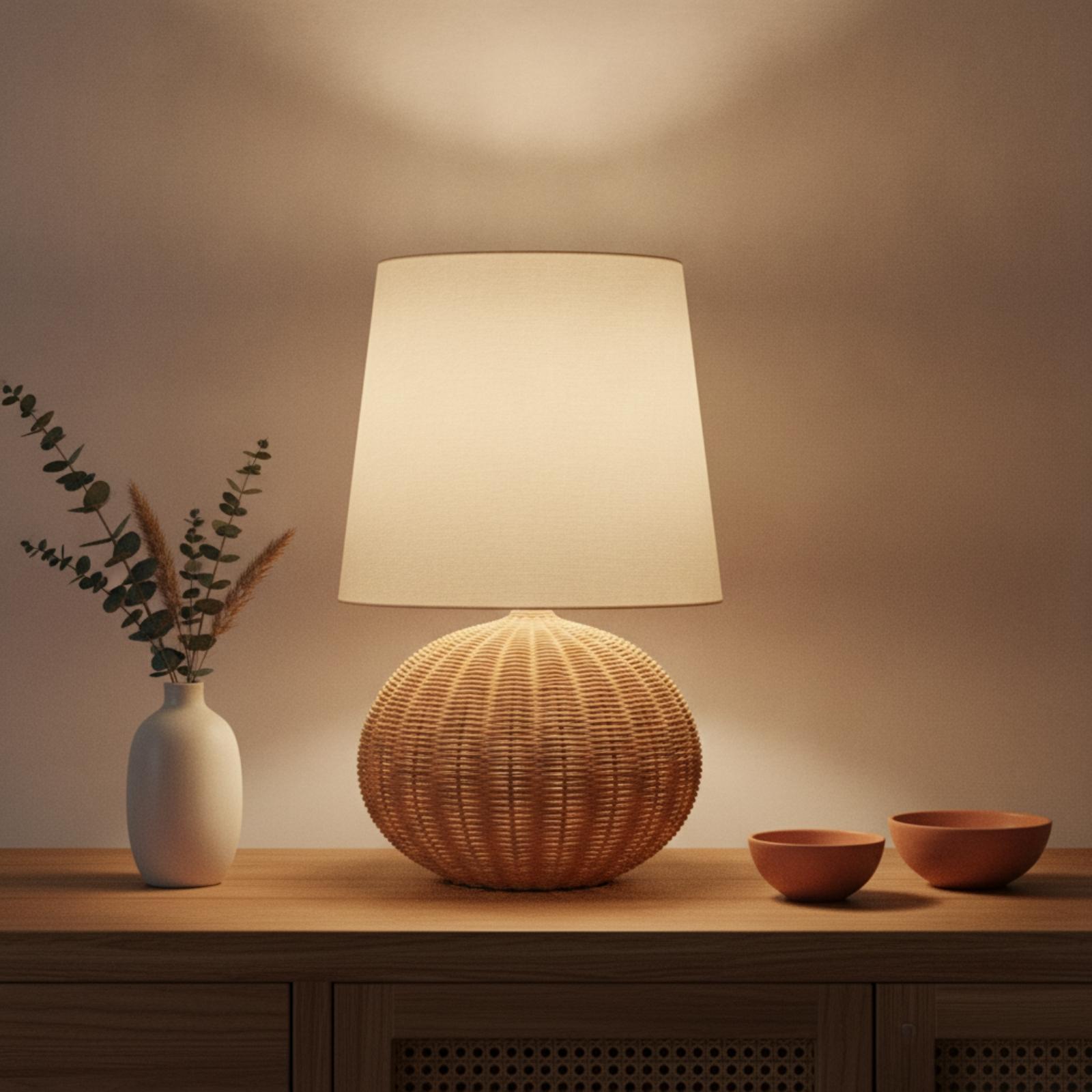 Bedside Lamp Rattan Base Fabri - Lightings Decoration ulasan dan harga